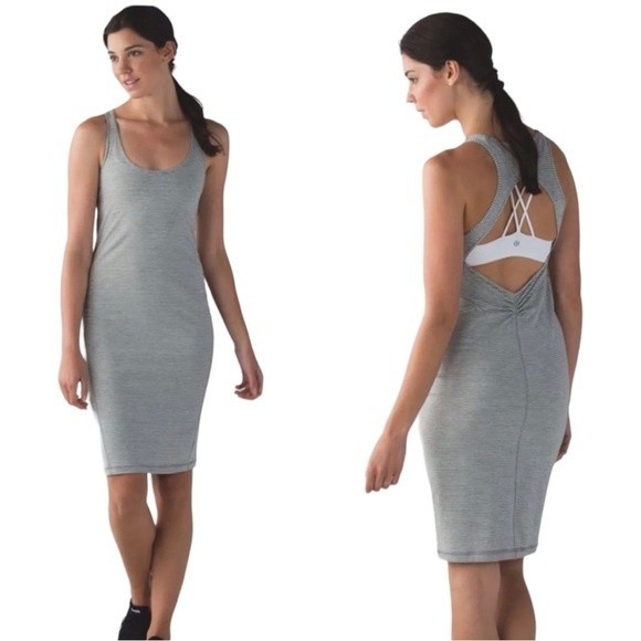 lululemon athletica Dresses & Skirts - Lululemon Go For It Hyper Stripe Heather Medium Grey Midi Athletic Dress
